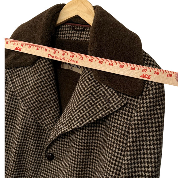 SOLD!  Vintage L Wool $450 Herringbone Shearling Coat Long Jacket Brown 44 - Picture 10 of 15
